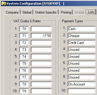 System Configuration - Lists